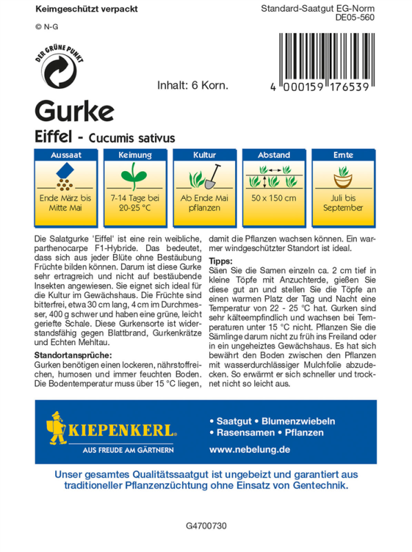  KIEPENKERL Salatgurkensamen „Eiffel“