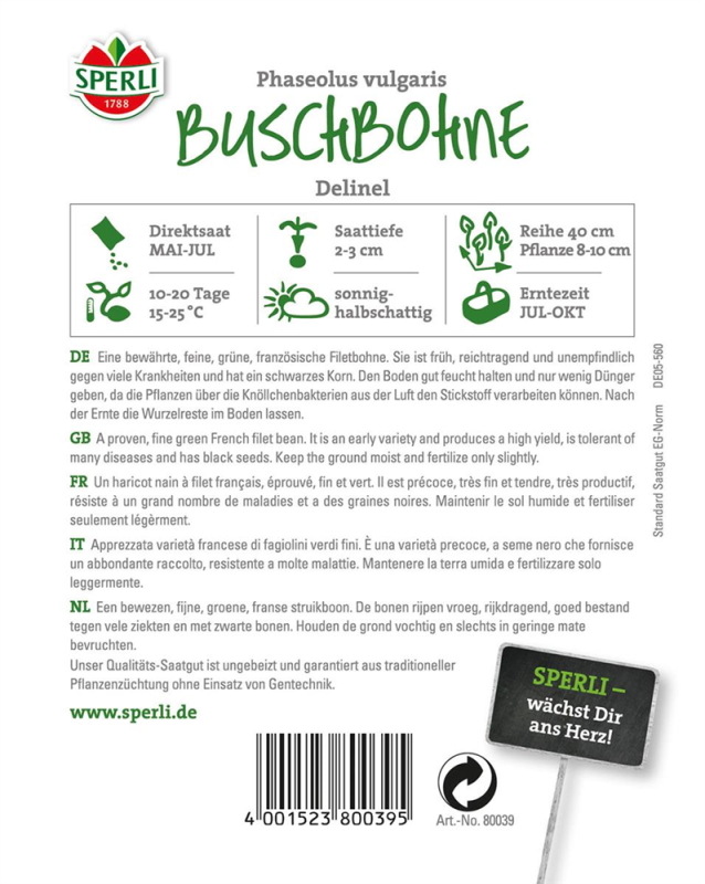  SPERLI Buschbohnensamen „Delinel“